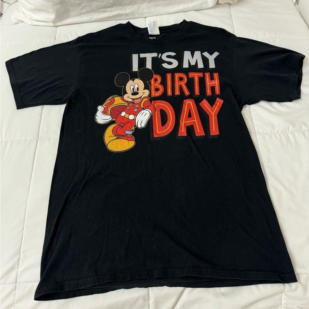 Mickey Mouse It’s My Birthday DisneyT-Shirt Black Short Sleeve Fun Party Vintage